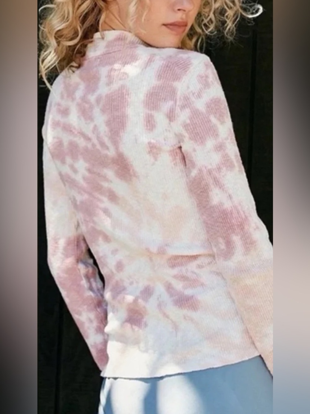 We the Free Free People Swirl Tee Tie Dye Mock Neck Rib Thermal Top | medium - Picture 2 of 8